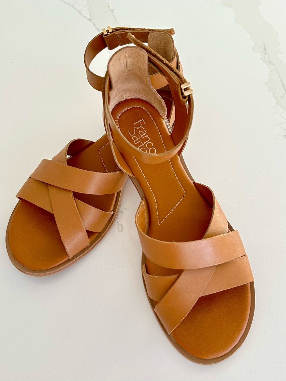 Franco Sarto Brown Leather Flat Sandals Size 10 Medium